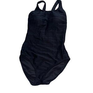 Gottex Vintage Womens One Piece Swimsuit Size 10 Black Textured Low Back Classic
